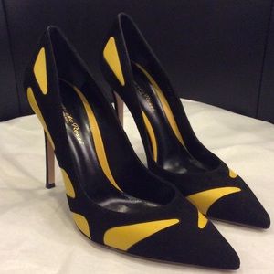 Gianvito Rossi black and yellow Suede Pump 4.5